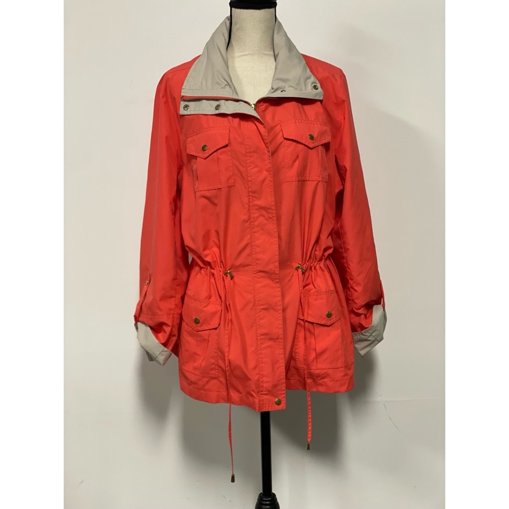 JM Collection Lightweight Raincoat Jacket Coral Size L